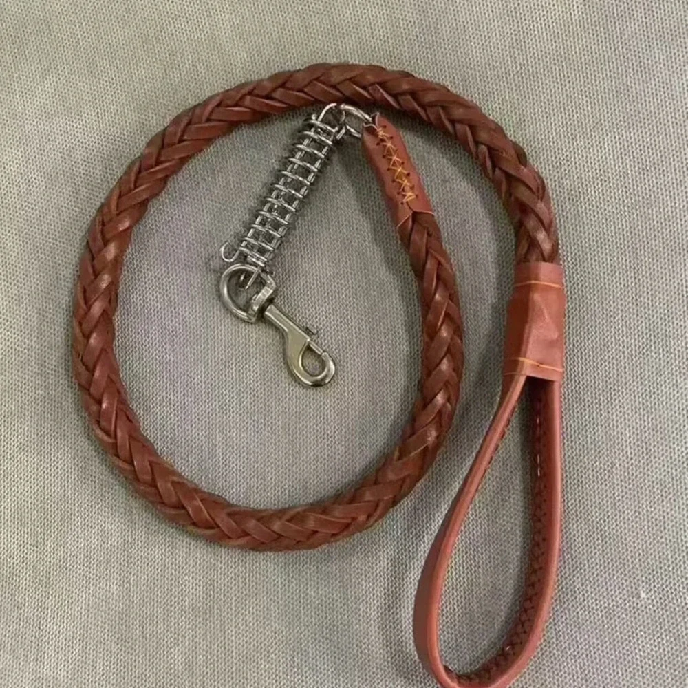 Braided Brown Leather Dog Leash and Collar Set - Brown